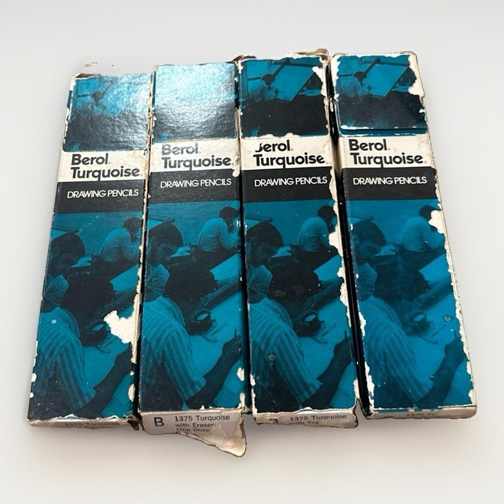 Lot Of 4 Boxes Of Berol Turquoise Drawing Pencils 1375 B 48 Pencils Total NOS